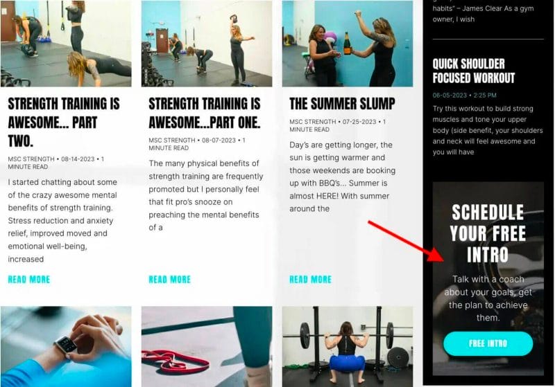 Example of a easily integrate lead magnets into a gym website blog