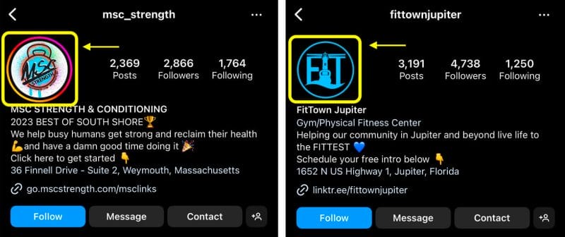 examples of clearly visible logos of gyms on Instagram