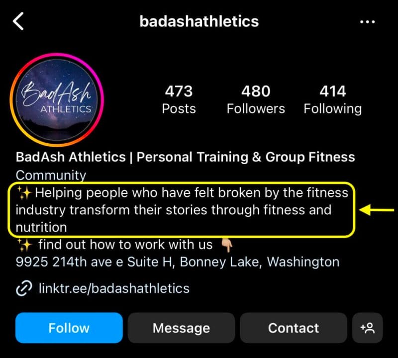 example of an instagram gym account that defines their Target Audience