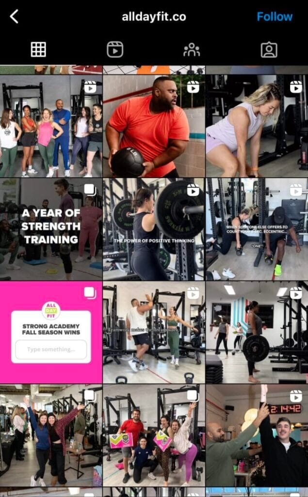 screenshot of alldayfit.co gym instagram account