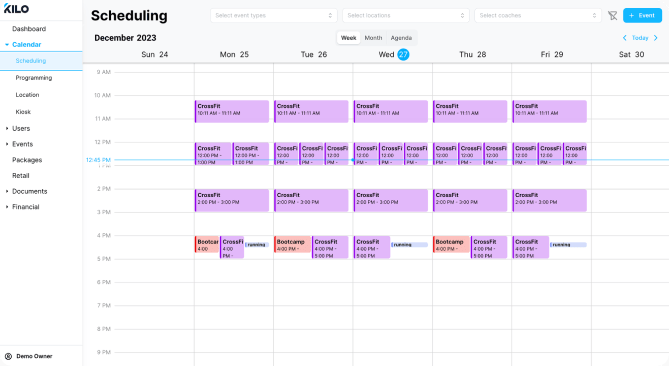 Kilo gym scheduling and sales