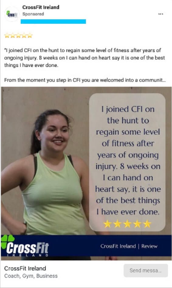 CrossFit Ireland client reviews in their Facebook