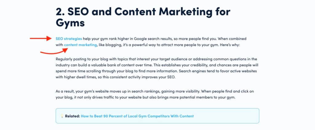 use internal linking to improve your gyms website