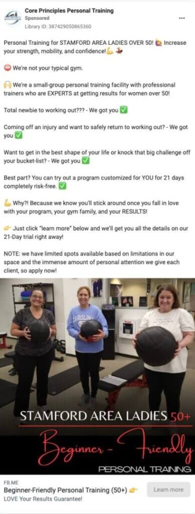 Core Principles gym Facebook ad