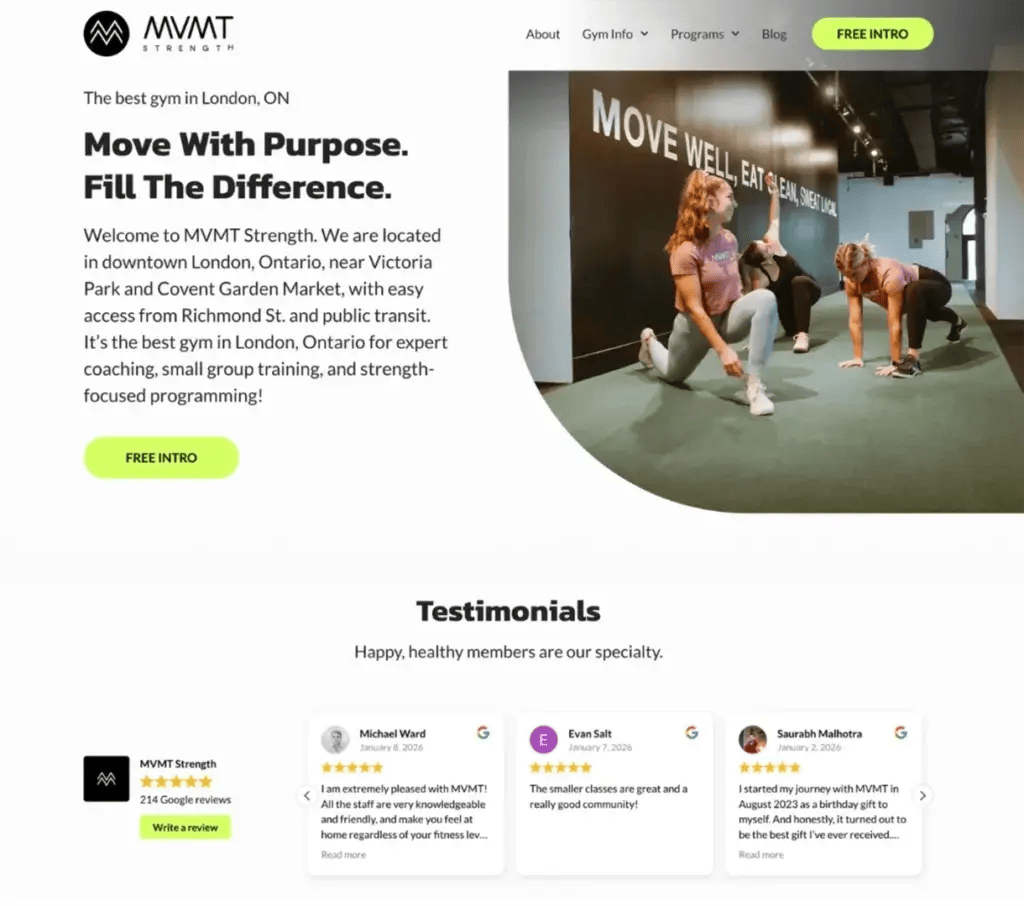 MVMT gym website done by Kilo